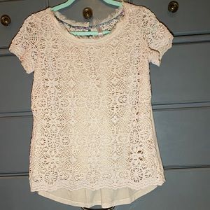 Short sleeve. Tan mesh front shirt.